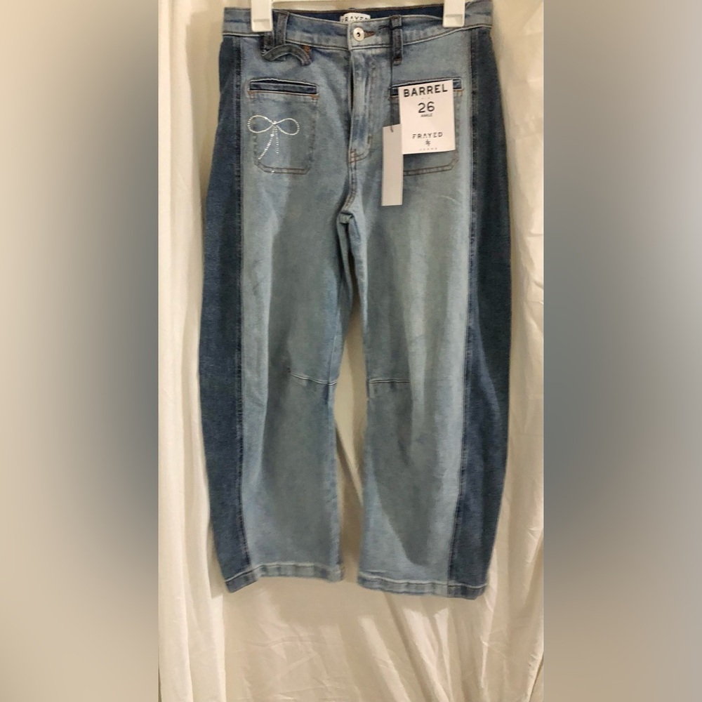 Frayed soraya wash rhinestone bow adorned barrel ankle jeans size 26 brand new - Picture 12 of 16